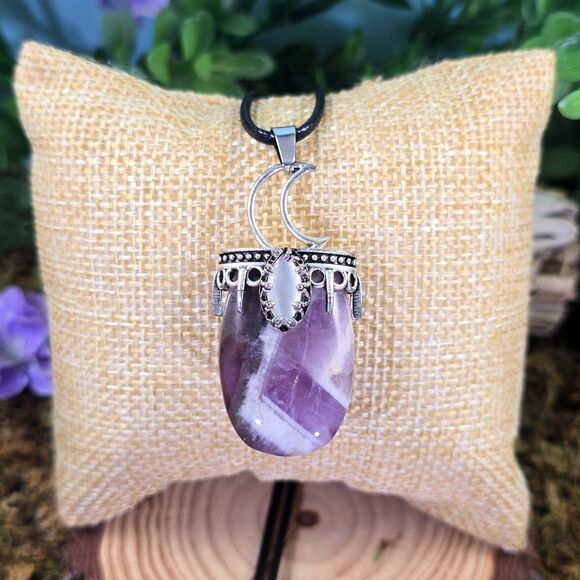 Crescent Moon Amethyst and Moonstone Necklace #33 - Picture 1 of 2